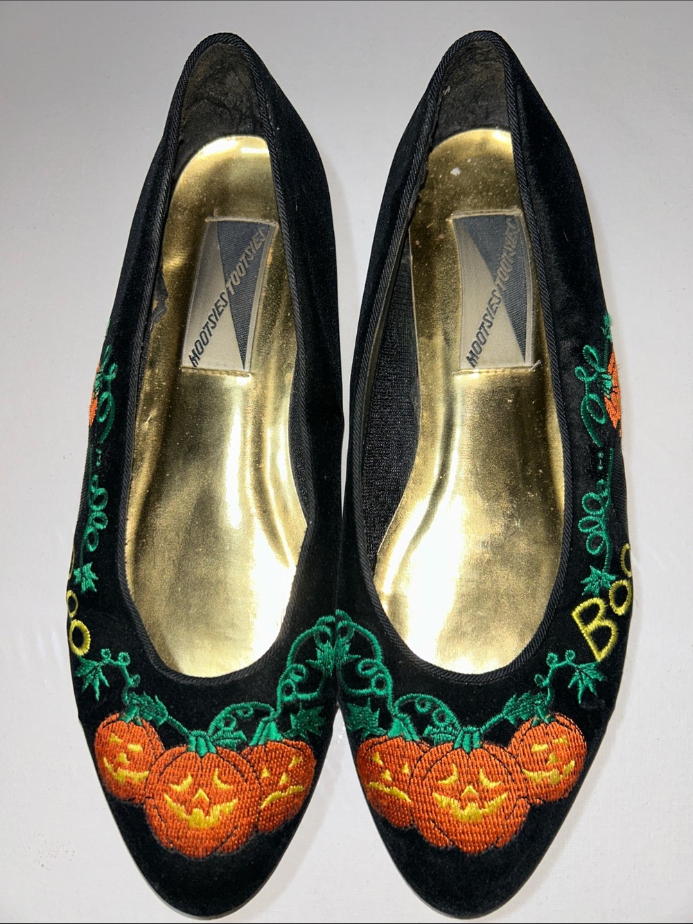 Mootsies Tootsies Halloween Cat Black Boo Ballet Flats Velvet with Embroidery - Picture 2 of 11